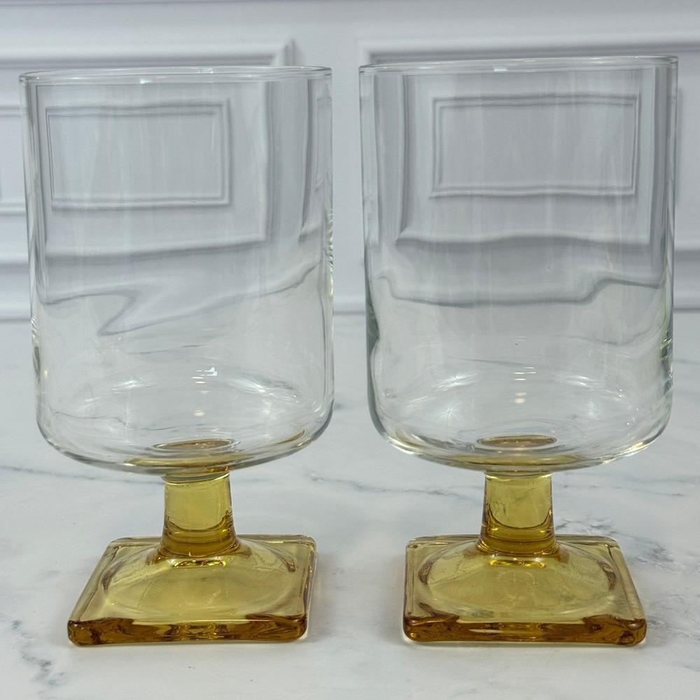 VTG PAIR (2) Federal Glass Nordic Topaz Wine Juice Glasses 5 1/4" Tall